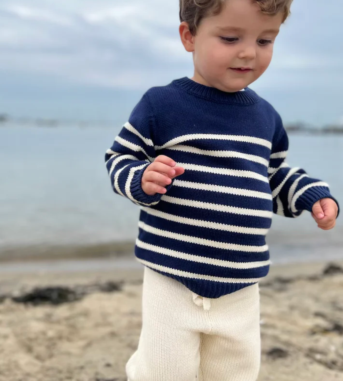 Kids Navy & Cream Stripe Knit Sweater