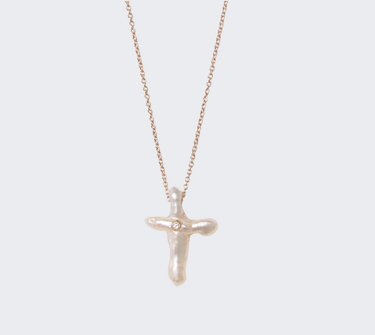 Pearl Cross Necklace White Pearl