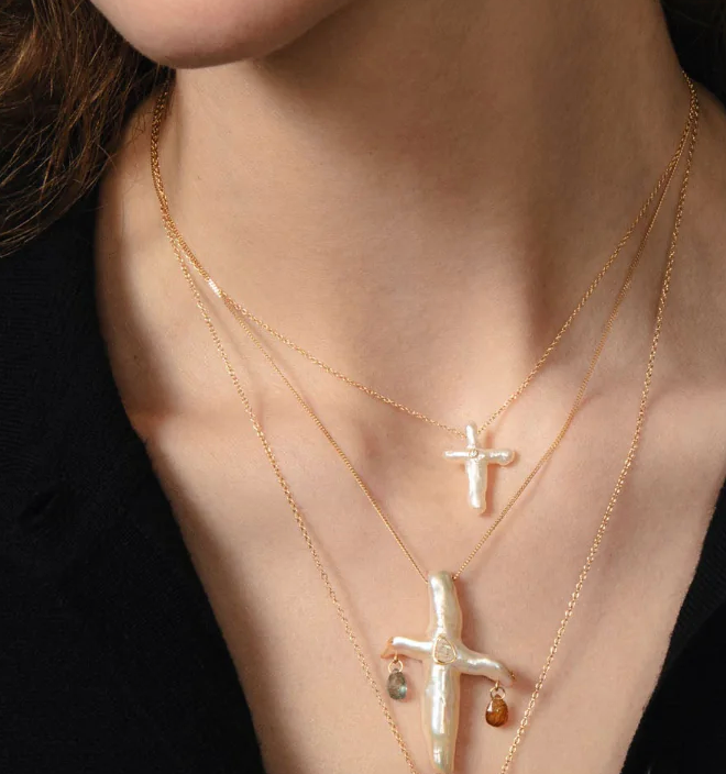 Pearl Cross Necklace White Pearl
